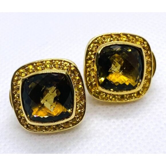 David Yurman Albion Earrings 18KT Yellow Gold 750 Citrine Omega Backs. - Picture 1 of 11